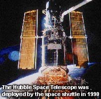 Hubble Space Telescope being deployed by the space shuttle