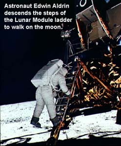 Buzz Aldrin decending the ladder